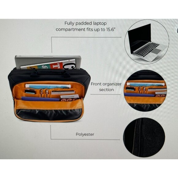 NWT Solo New York Ace Slim Brief Laptop Bag 15.6" Black - Picture 3 of 8